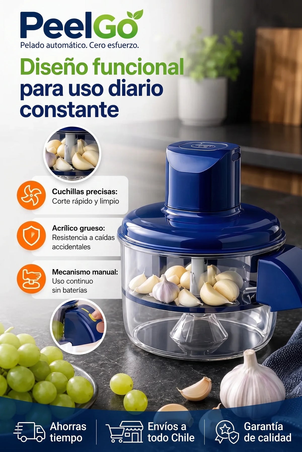 PeelGo Pro - Pela Ajo y Uvas con un Botón