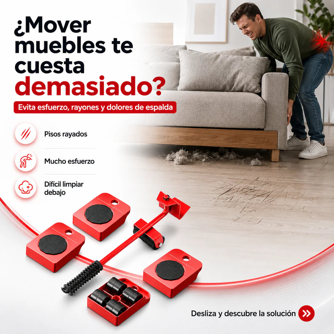 KIT ELEVADOR DE MUEBLES 360° - MUEVE COSAS PESADAS SIN ESFUERZO 😱 ENVÍO GRATIS 🚚