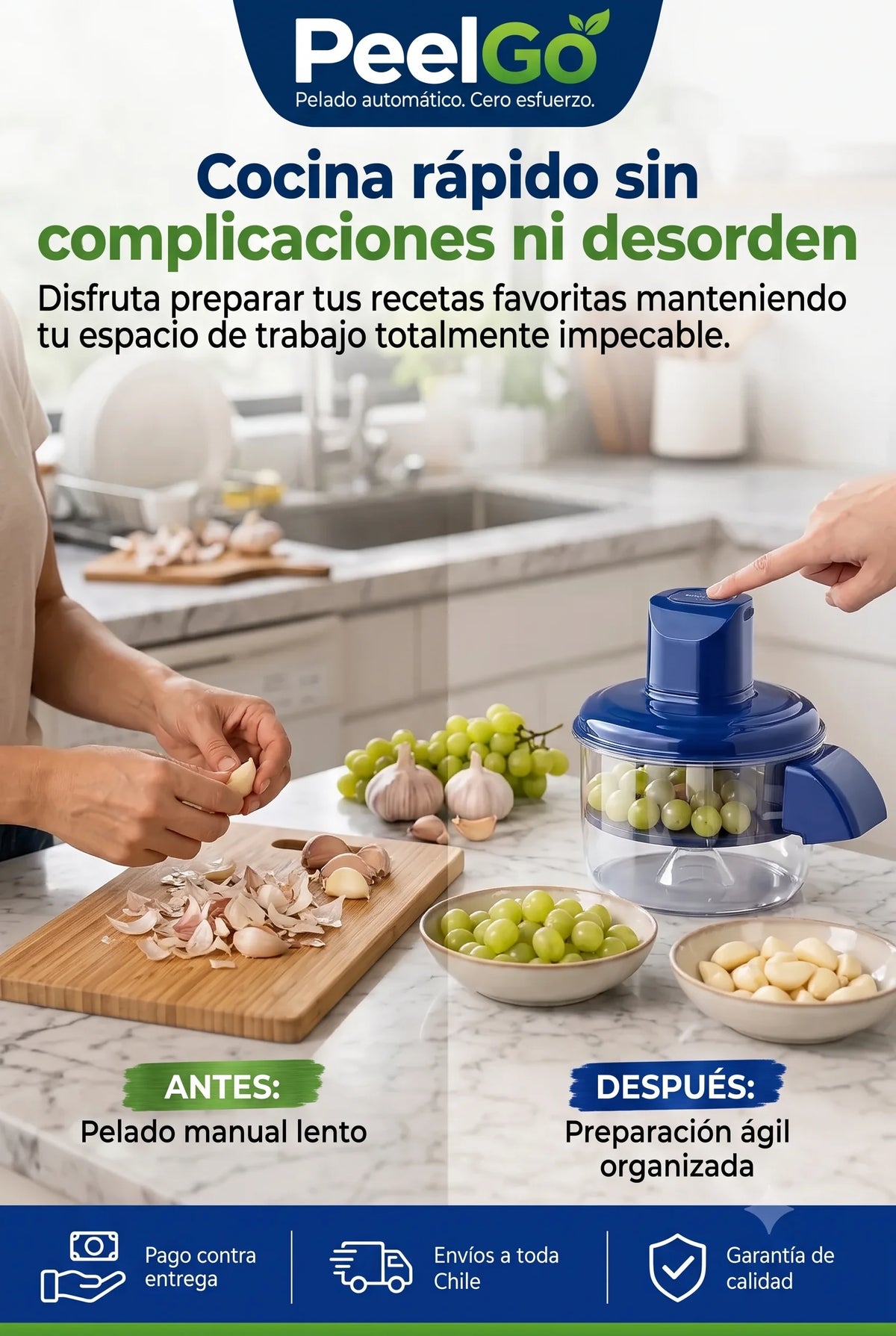 PeelGo Pro - Pela Ajo y Uvas con un Botón