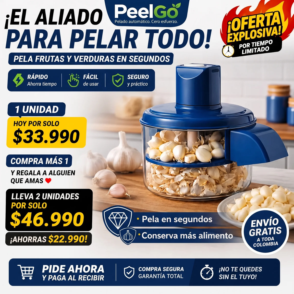 PeelGo Pro - Pela Ajo y Uvas con un Botón