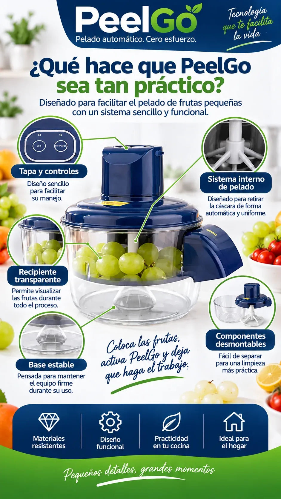 PeelGo Pro - Pela Ajo y Uvas con un Botón
